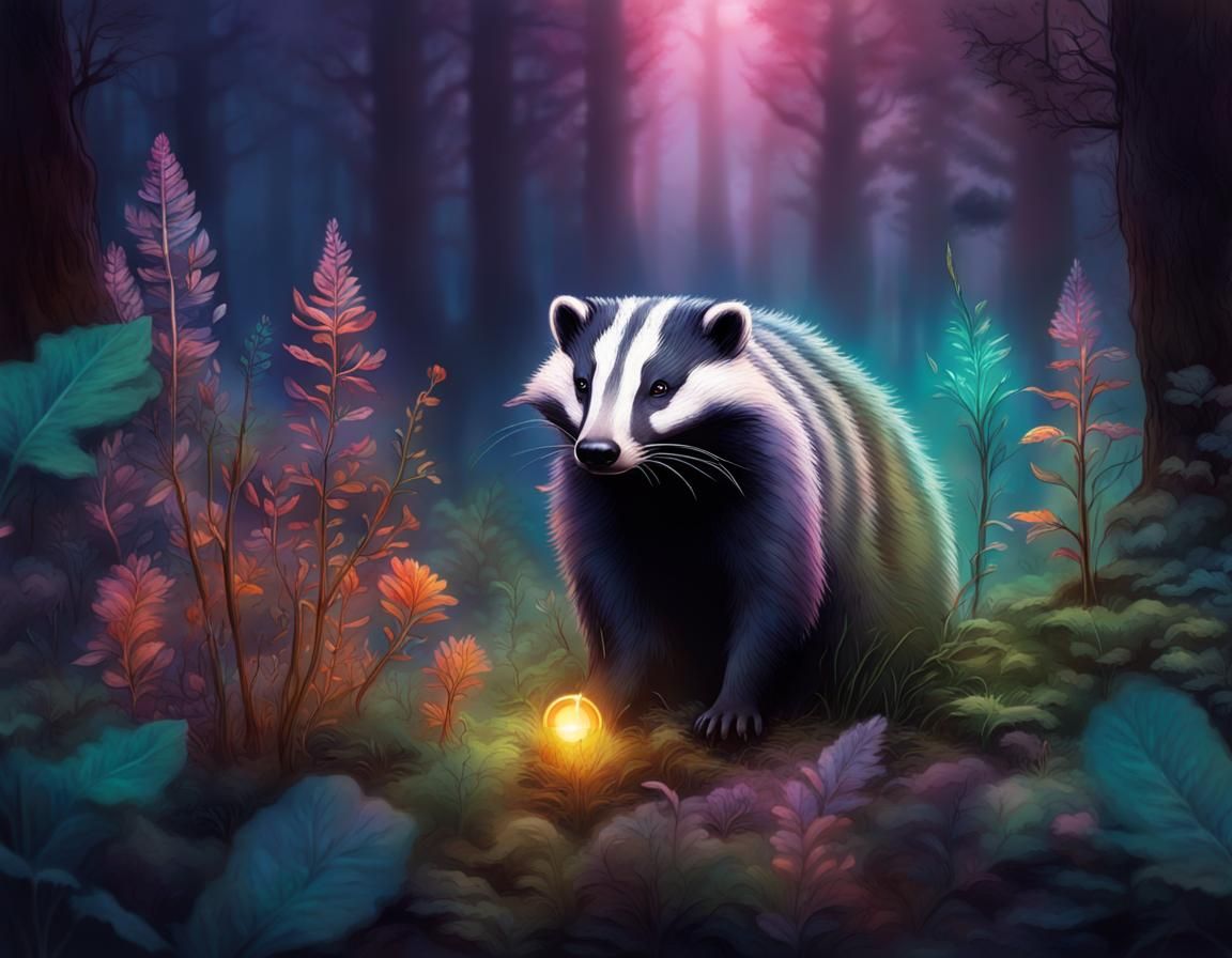 Mystical Badger in Fantasy Forest