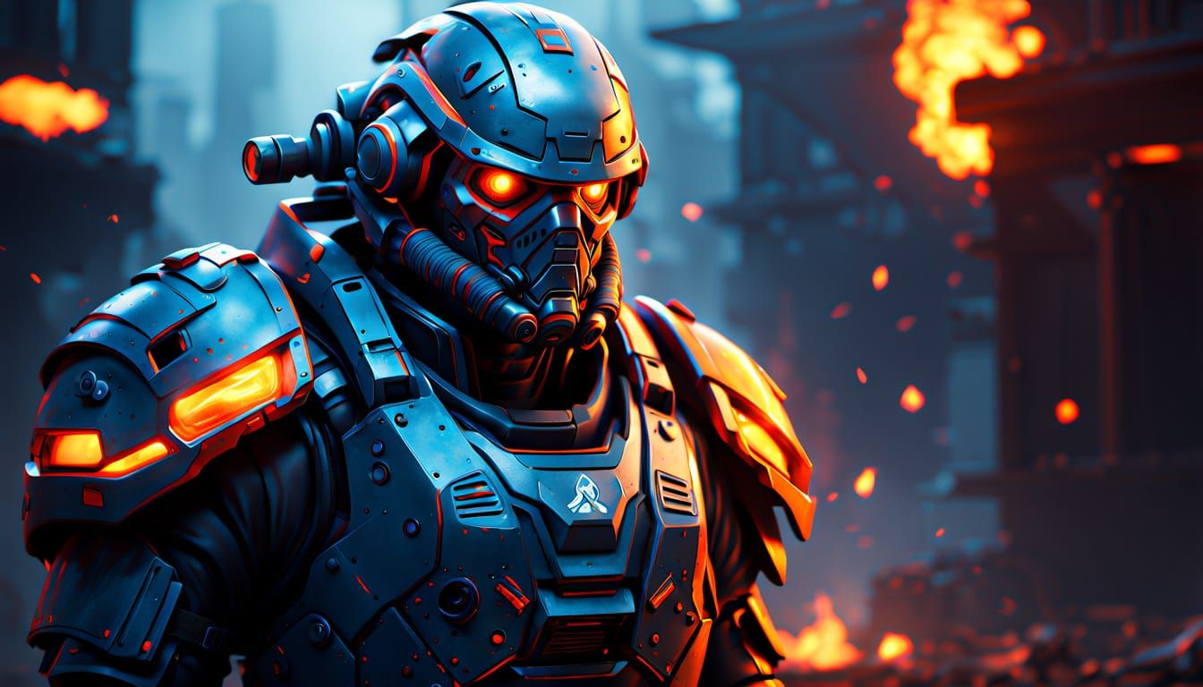 Cyberpunk Commander in Wounded Glory