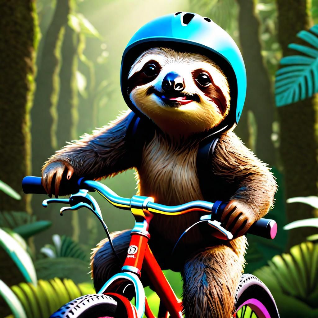 Cute Sloth on Bicycle: Photorealistic CG Art