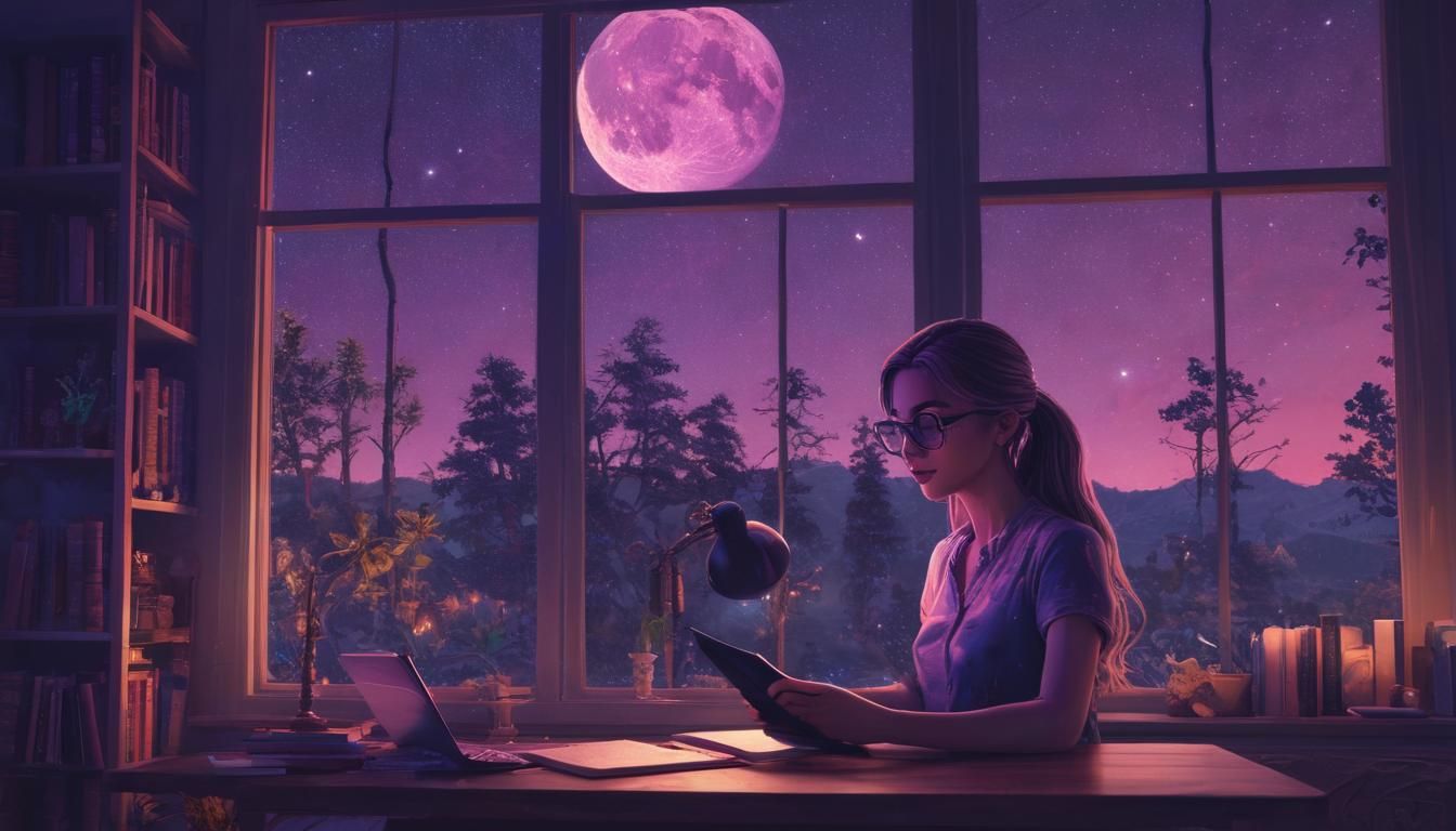 Pixel Art Girl Writing with Comet in Sky