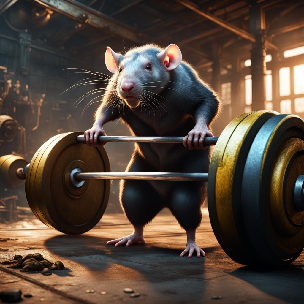 Rats Deadlifting 1000 Pounds: Detailed Matte Painting