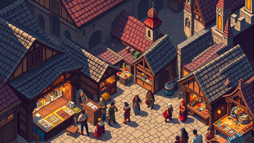 Bustling Medieval Market in 8-bit Pixel Art Style