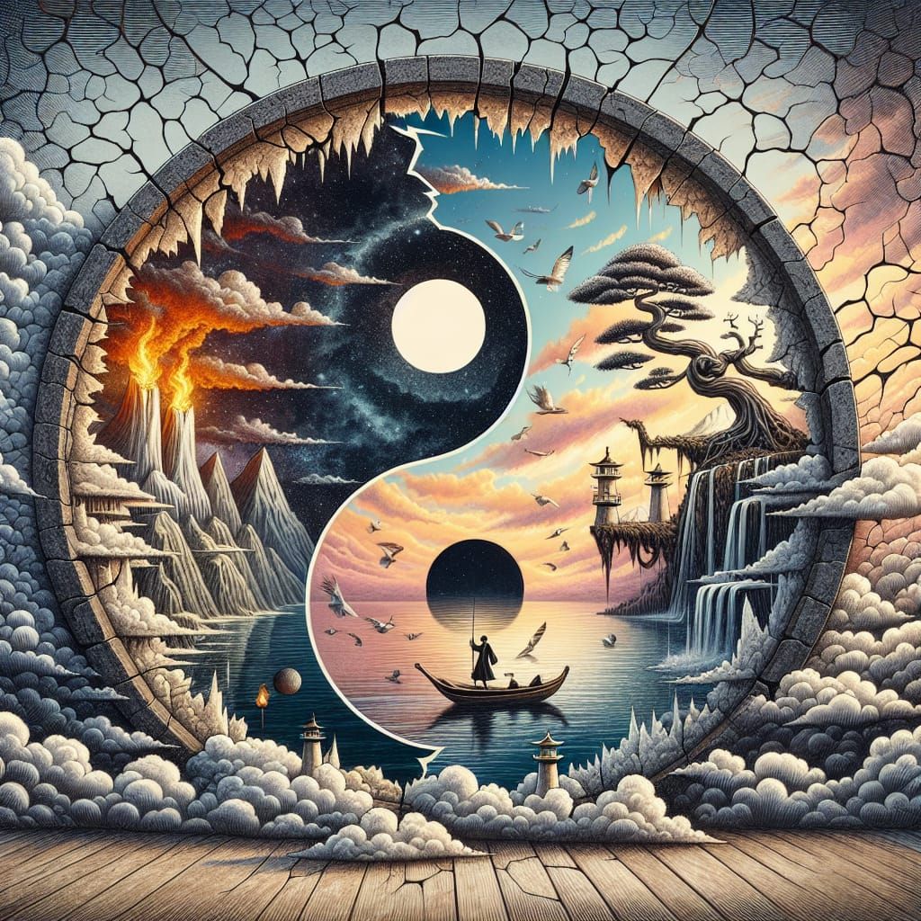 Surreal Cloudscape Unfolds Ancient Stargate, Vibrant Beach S...