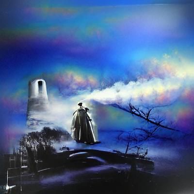 Holographic Figure in Vaporwave Film Noir Style