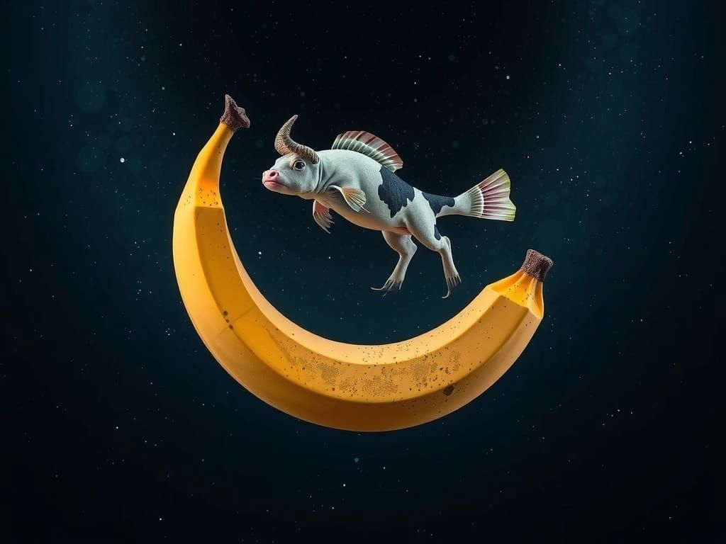 Galactic Cowfish Leaps Over Banana Crescent Moon