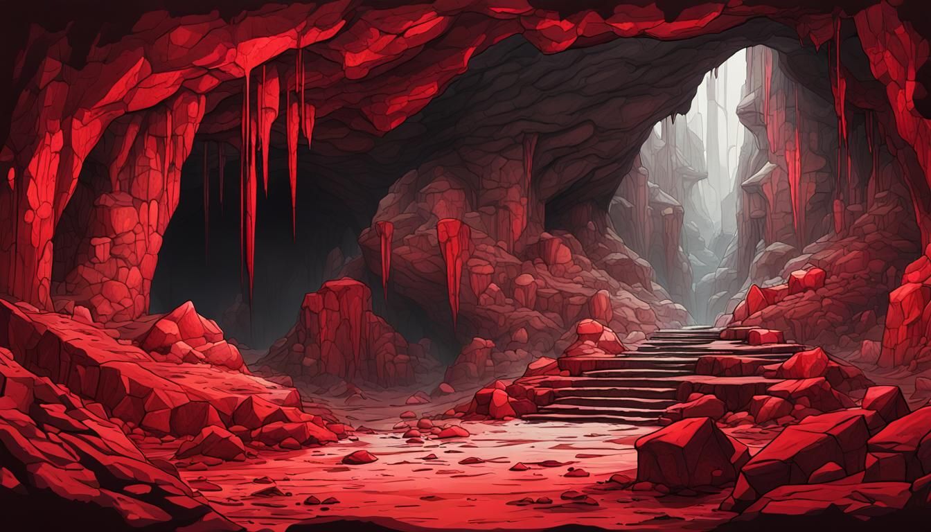 Red Stone Cave: Dark Fantasy Concept Art