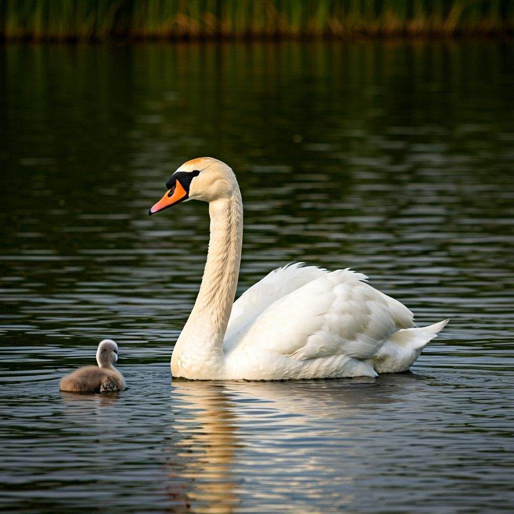 Giant Swan and Duckling in Gentle Realism Style