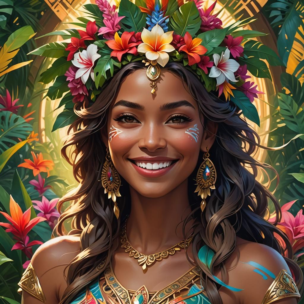 Polynesian Goddess Portrait in Hyperdetailed Digital Art