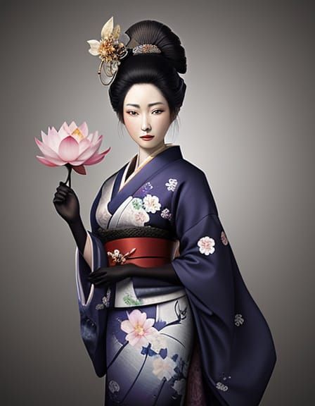 Porcelain Geisha with Lotus Blossom: Detailed Masterpiece