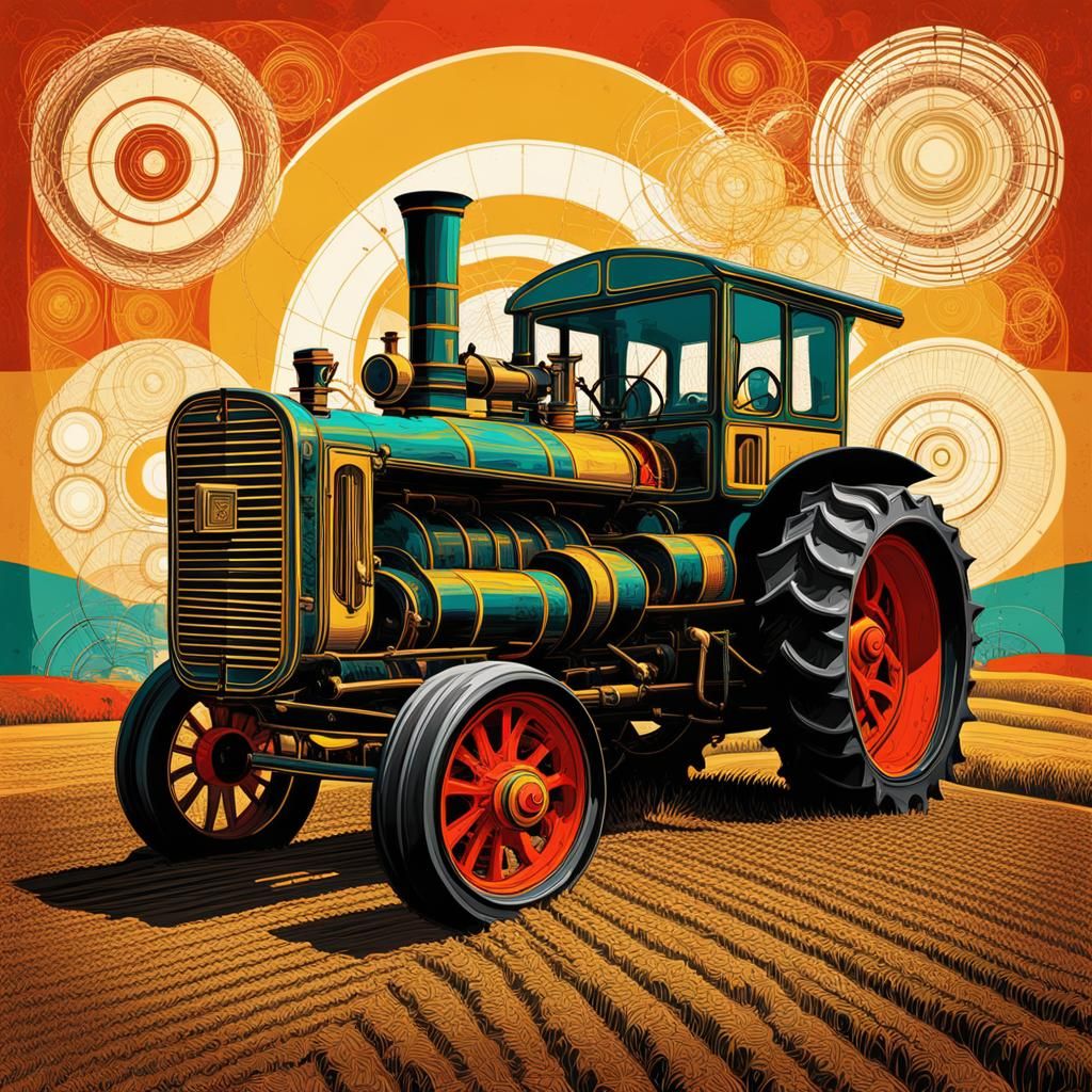 Vintage Steam Tractor in Pop Art Style