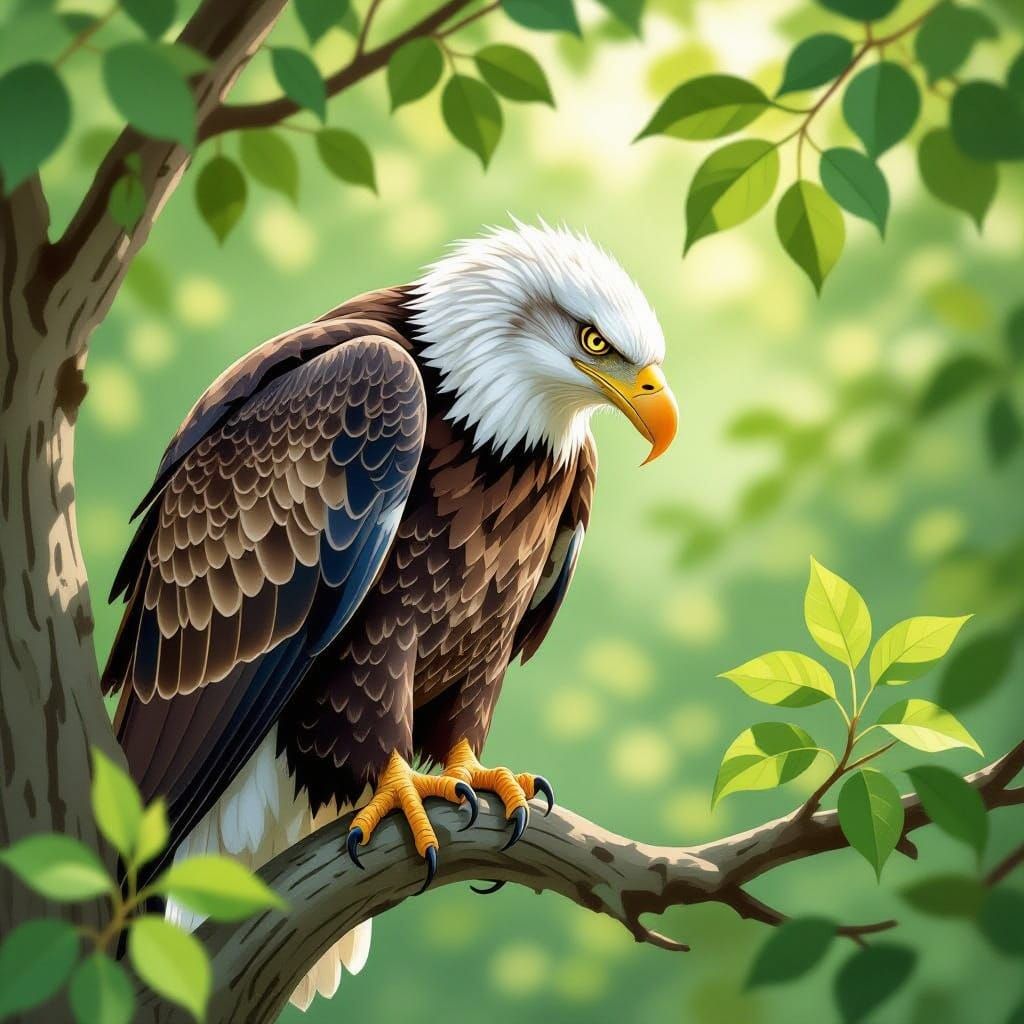 Eagle Contemplating Nature in a Serene Woodland Scene