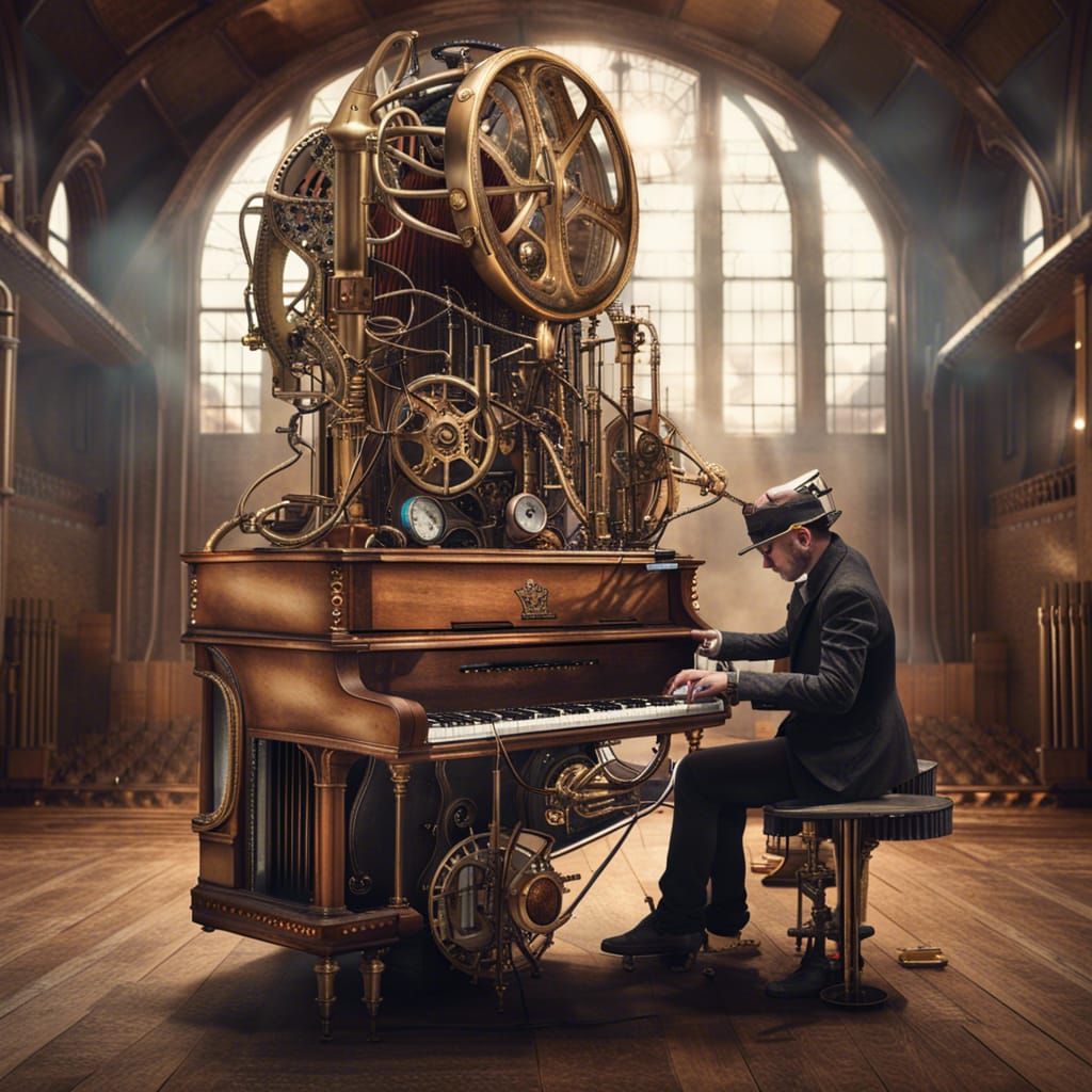 Steampunk Music Machine Played by Time Traveler