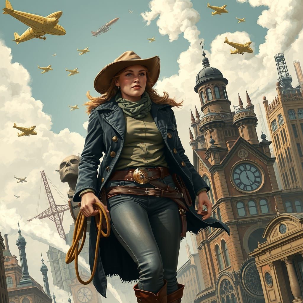Steampunk Cowgirl Rides Through Victorian City