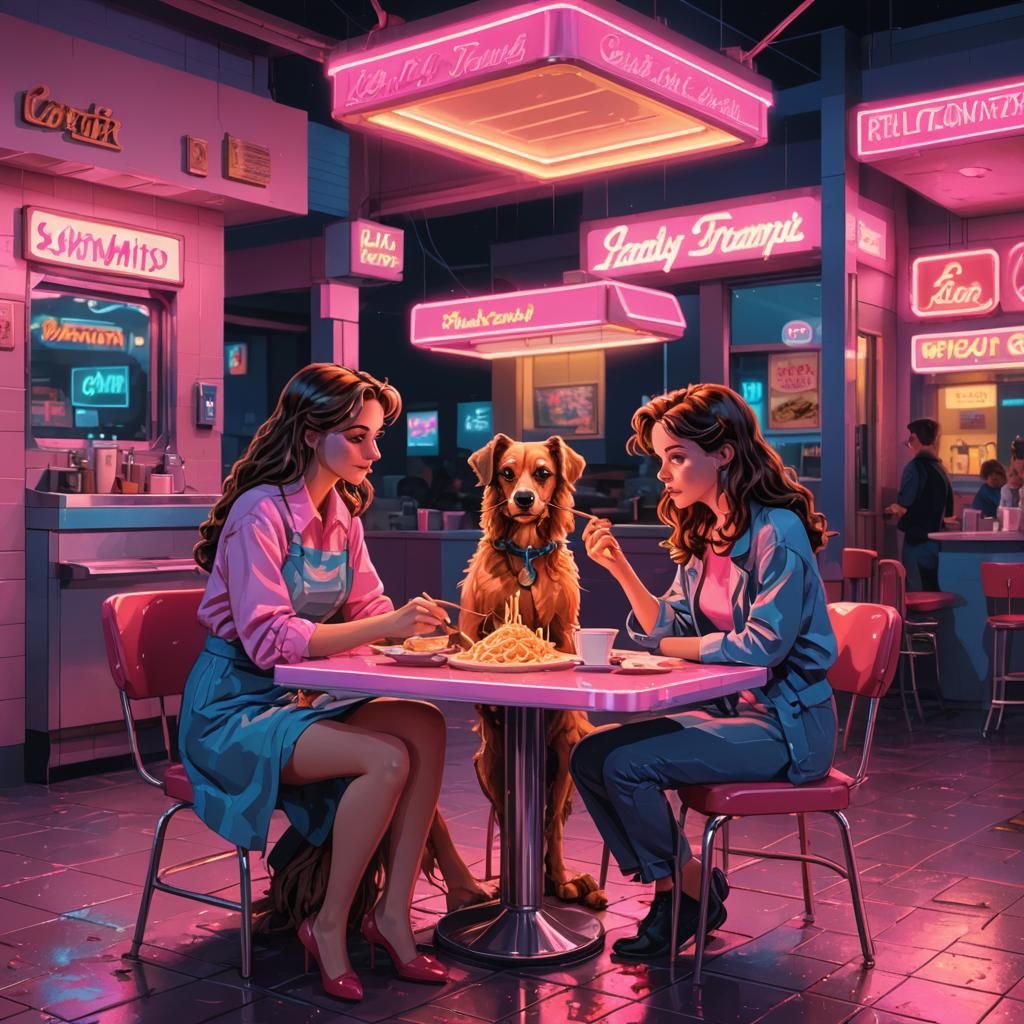 Lady and the Tramp: 8-Bit Pixel Art Diner Scene