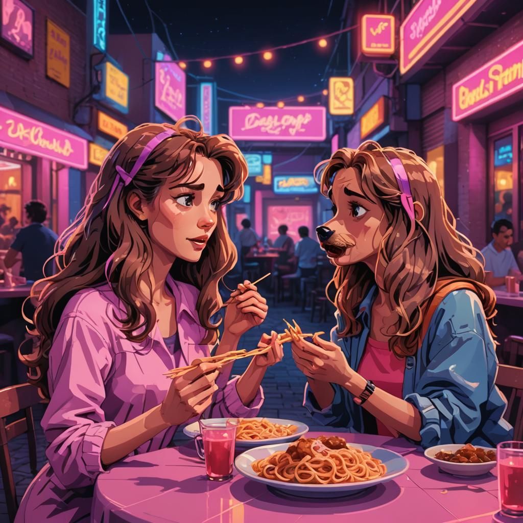 Lady and Tramp Spaghetti Scene in Pixel Art