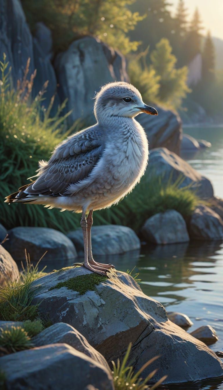 Fluffy seagull chick