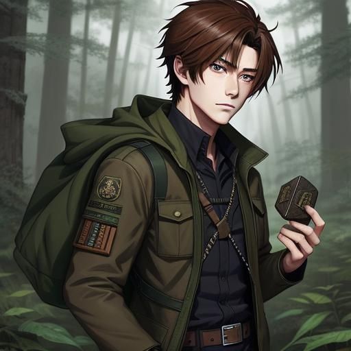 Teenage Boy with Runestones in Anime Style