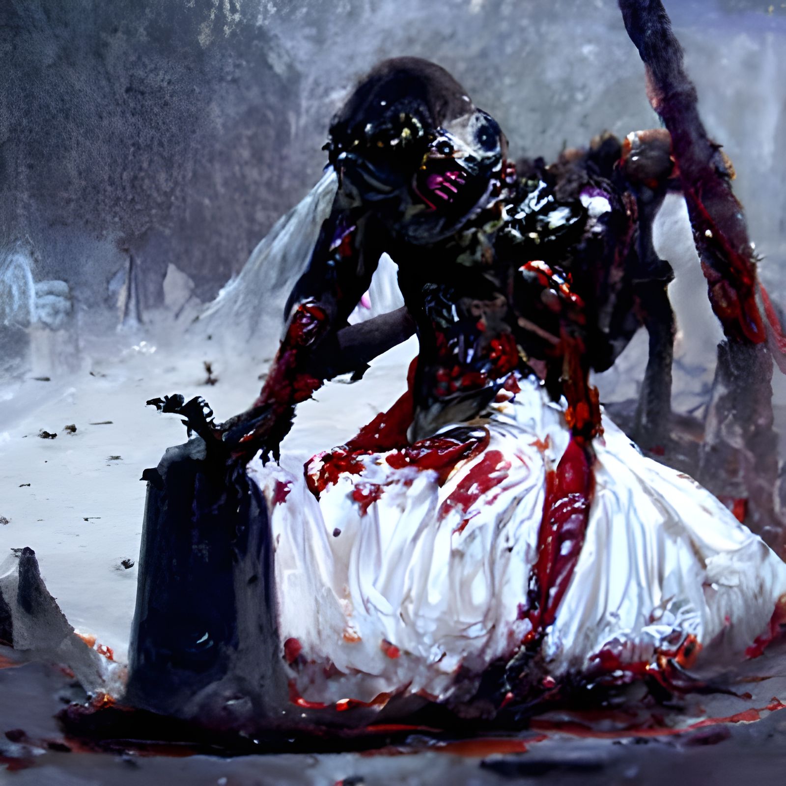 Horror Zombie Bride in Torn Wedding Dress