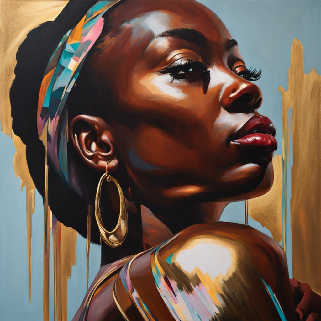 Dadcore Portrait with Metallic Accents in Vitrail Style