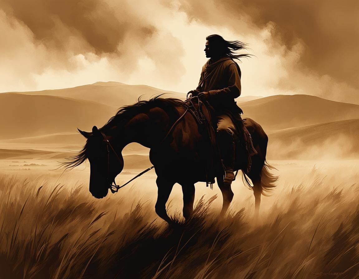 Sepia Silhouette of Native American Brave