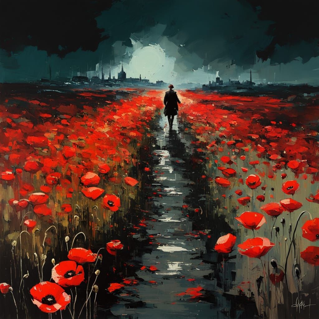 Retro Poppy Fields in Dramatic Lighting