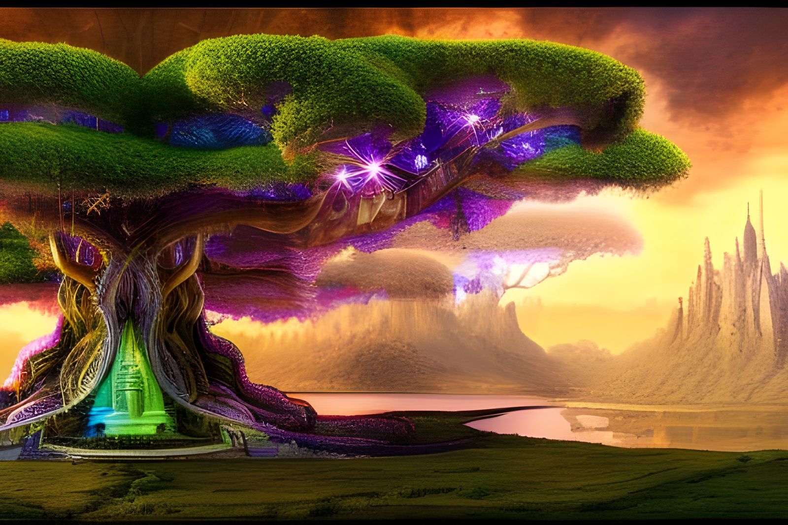 Magical Bismuth Crystal Tree: Digital Matte Painting