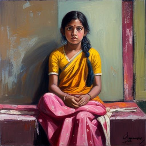 Girl in Saree Oil Painting Portrait