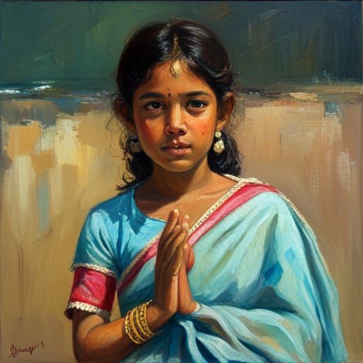 Girl in Saree: Oil Painting Portrait