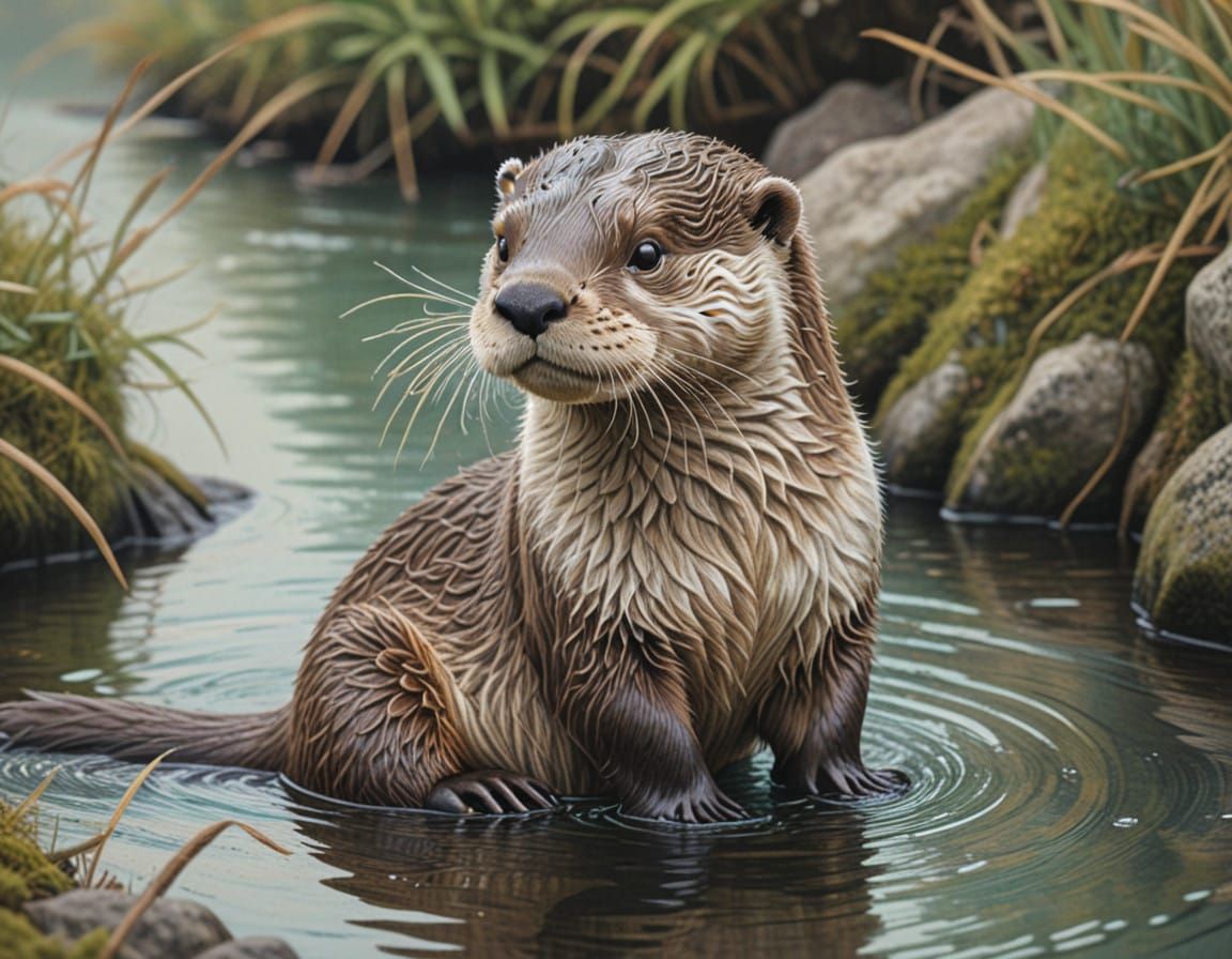Whimsical Otter by a Serene River
