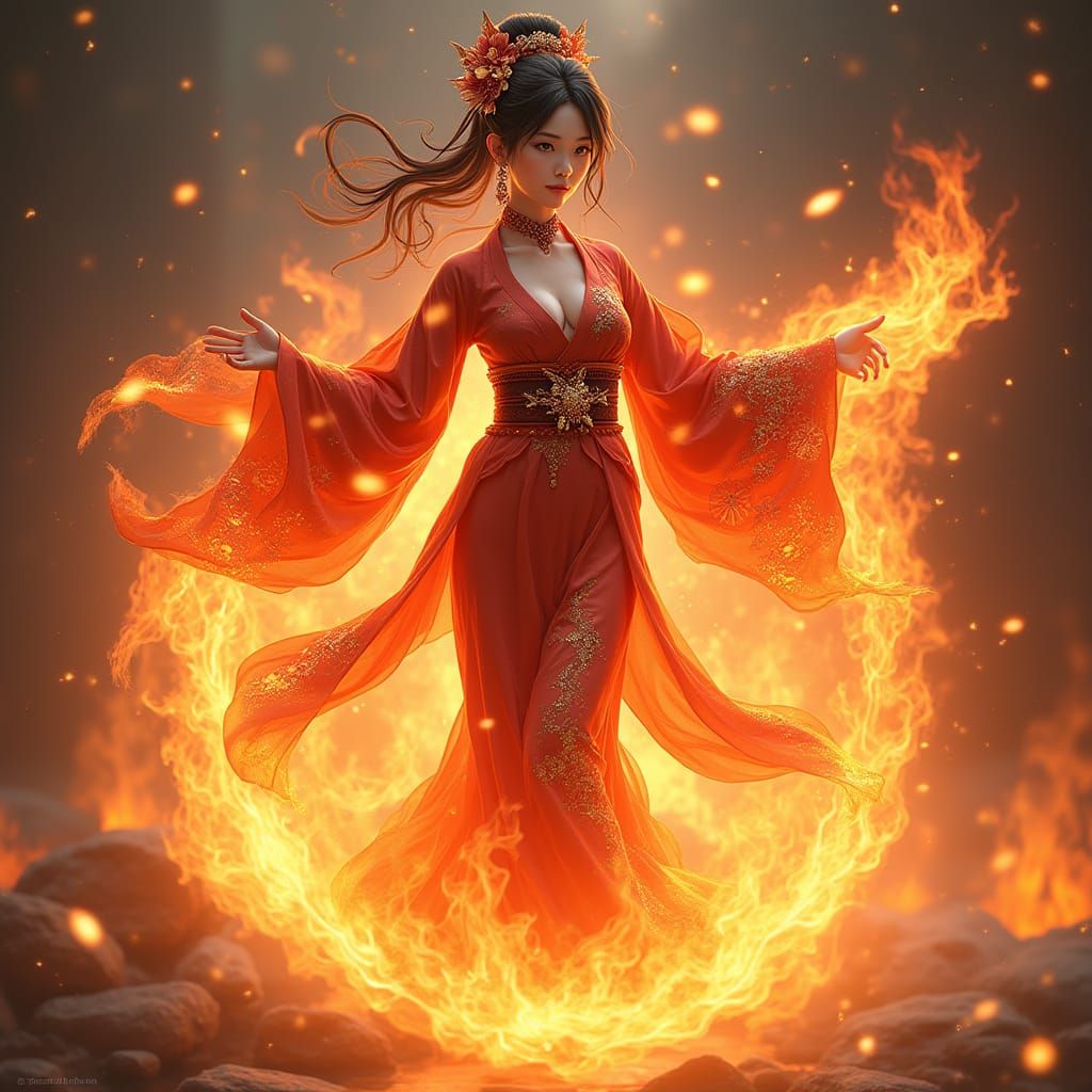 Fiery Spirit Emerges in Anime Style