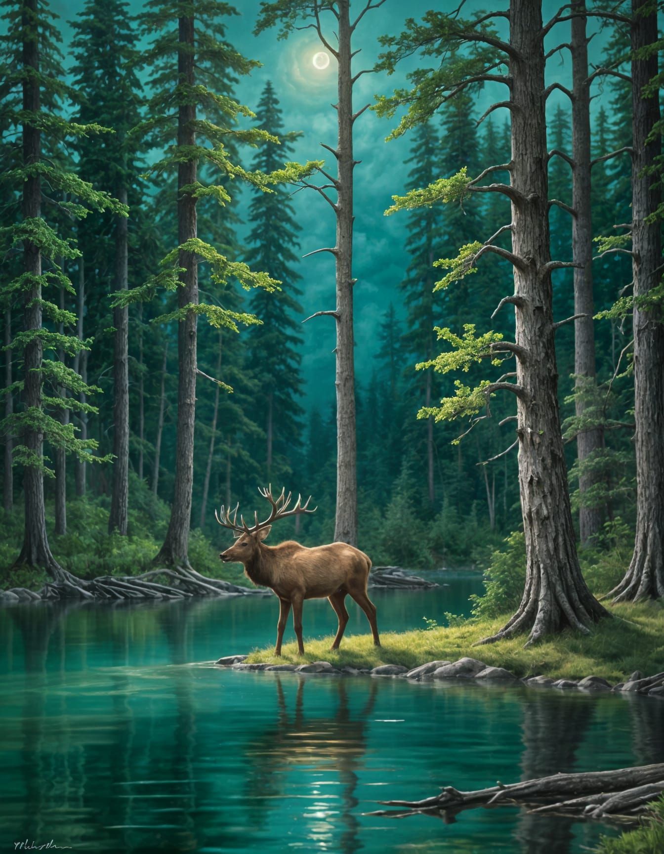 Ocean Storm Under Moonlit Sky, Oil Painting