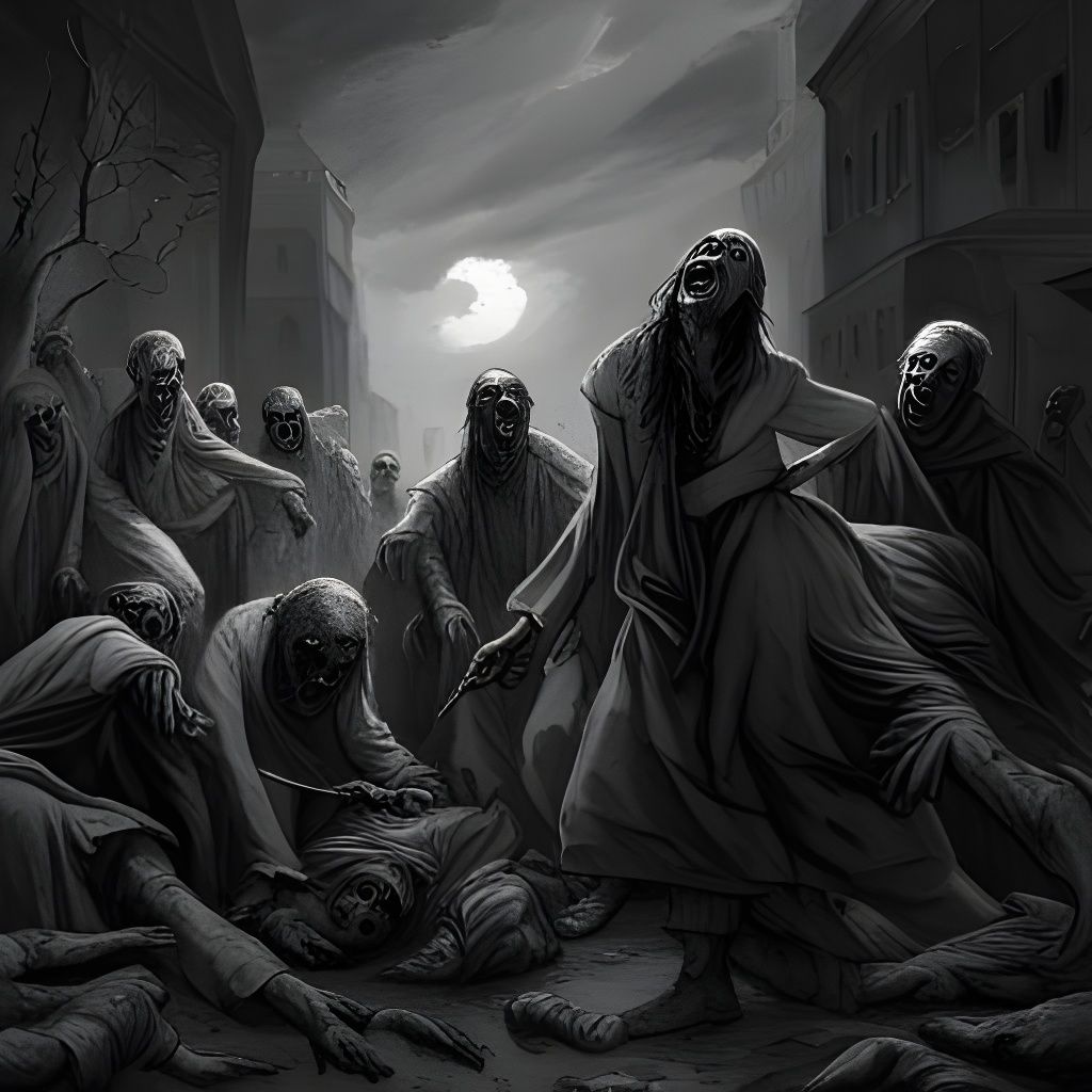 Horror Zombies with Knives in Gothic Style