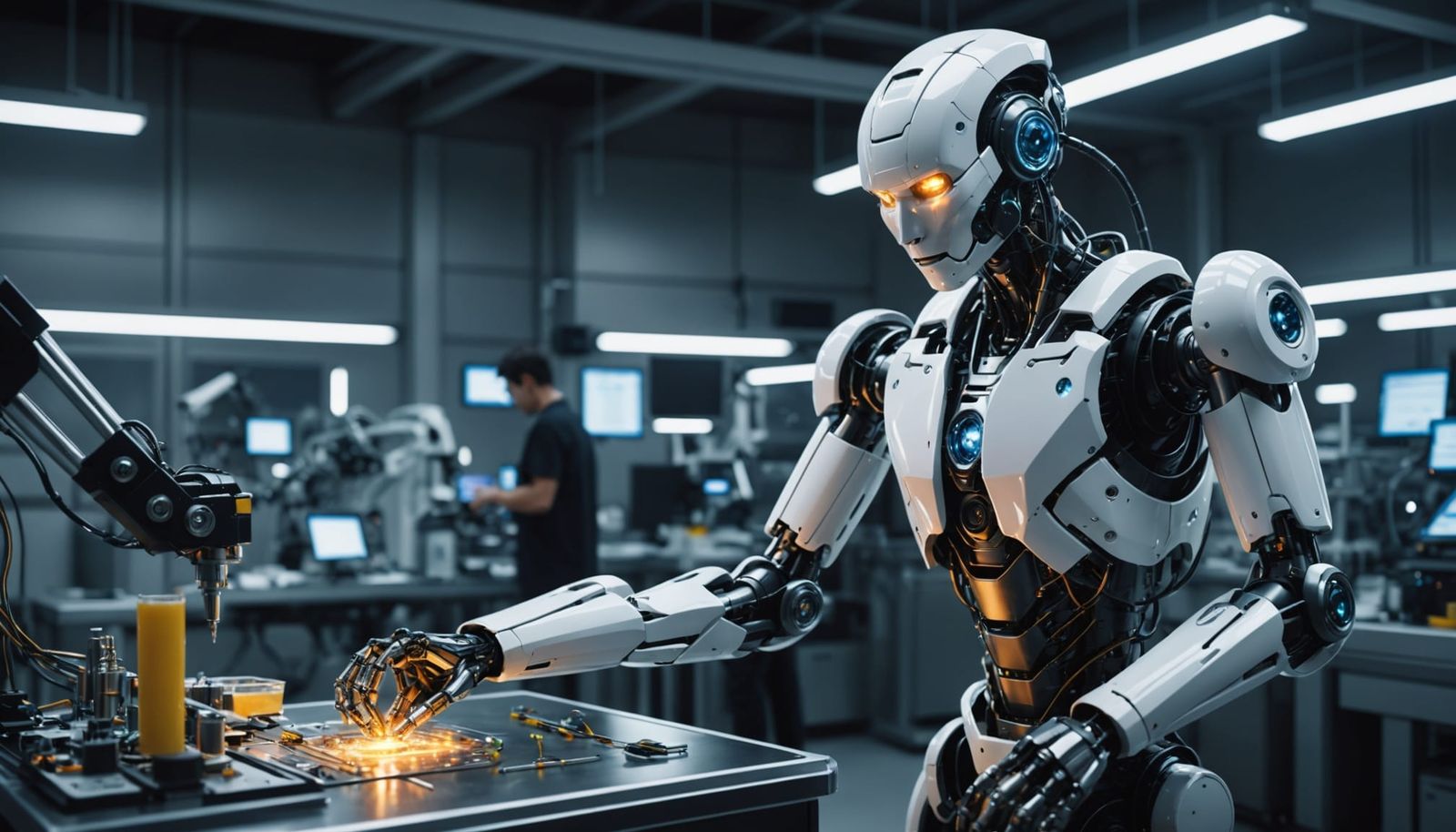 Advanced Robot Assembling Device in Futuristic Lab