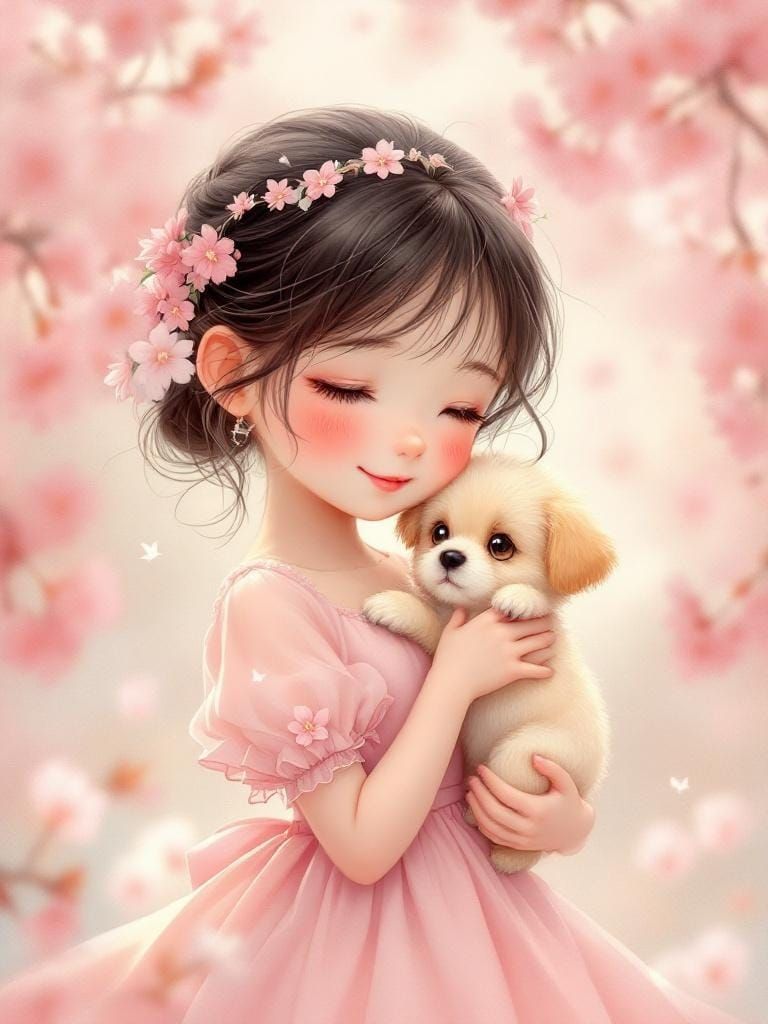 Anime Style: Girl with Puppy