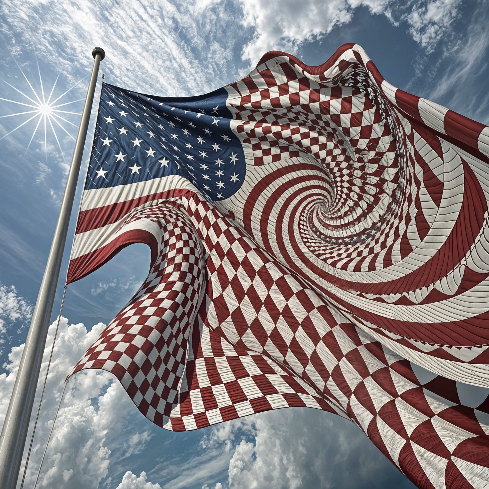 Wavy American Flag Optical Illusion Art