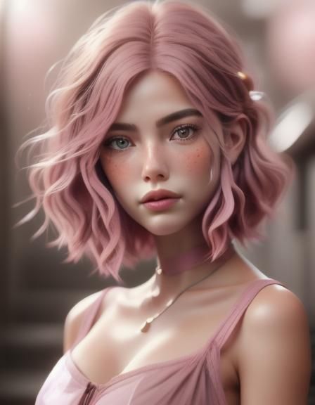 Pink-Haired Person: Hyperrealistic Anime Portrait