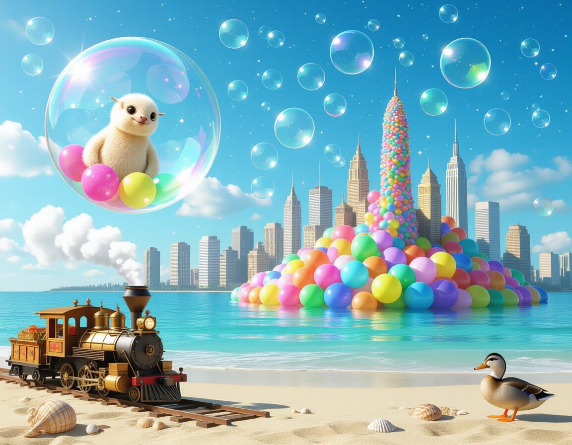 Steampunk Beach Bubble City in 3D Photography