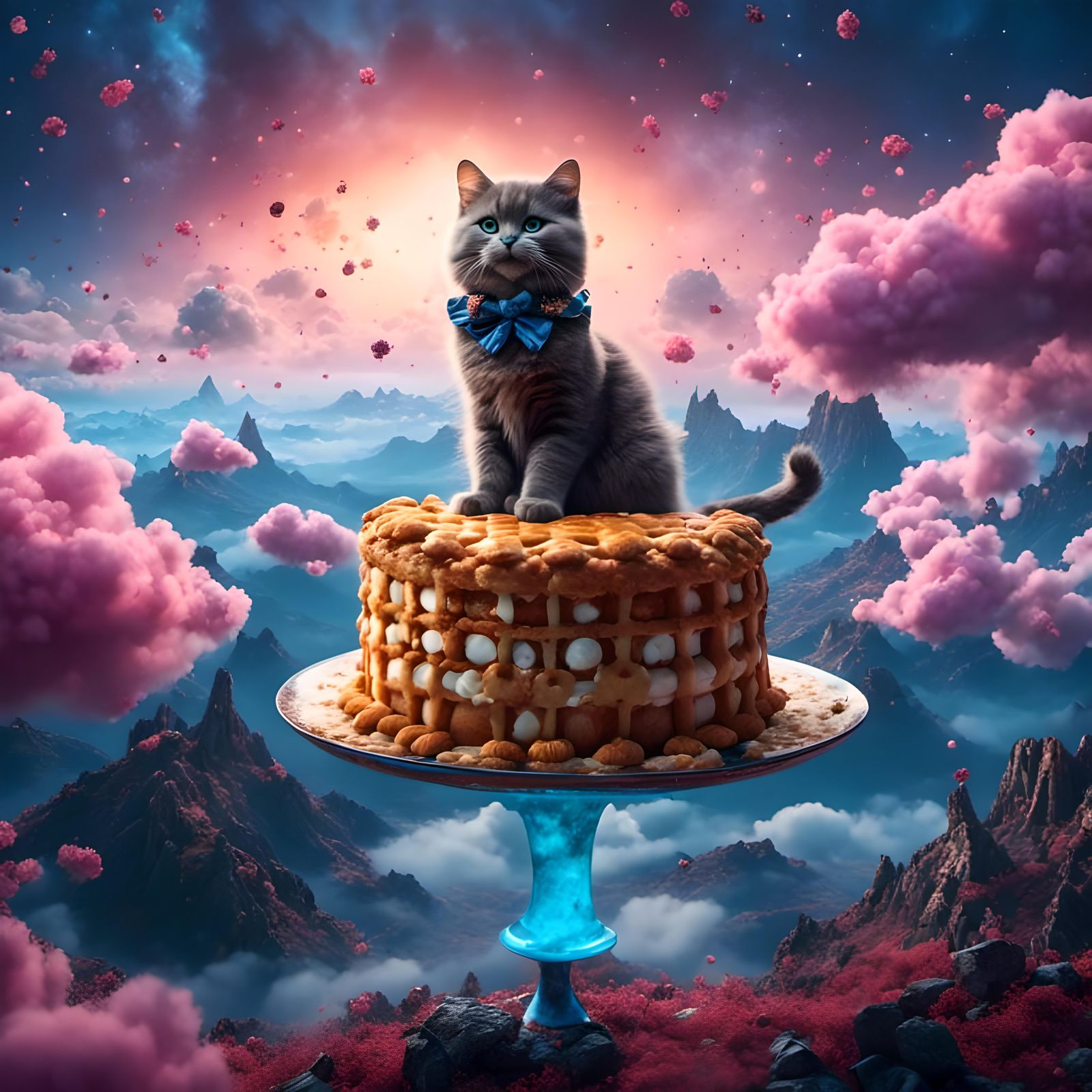 Scottish Cat in Clouds Catching Pies