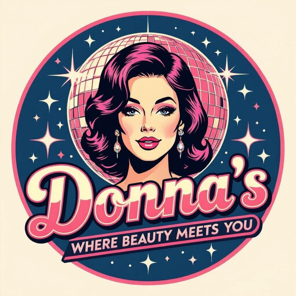Hot Donna's: Retro Disco Logo with Woman's Face