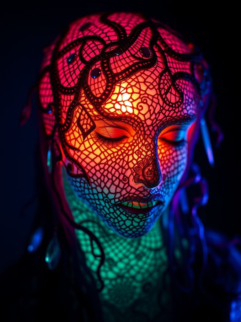 Detailed Lace Portrait with Embossed 3D Effects