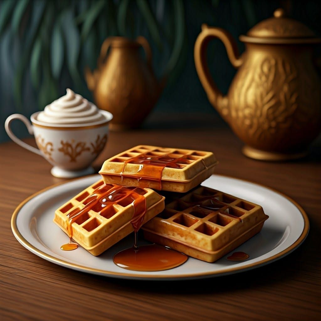 Banana Waffles and Maple Syrup in Fantasy Art Style
