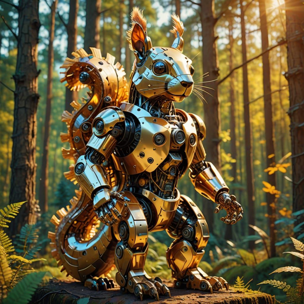 Squirrel Robot in Forest: Abstract Expressionism