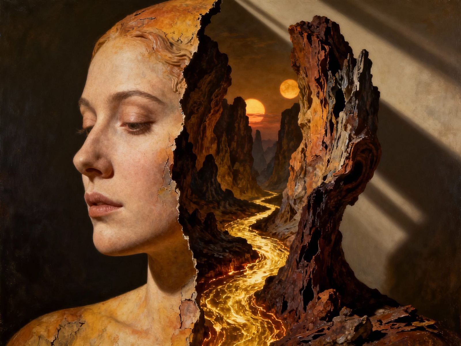 Surreal Woman's Head Revealing Inner Dreamscape