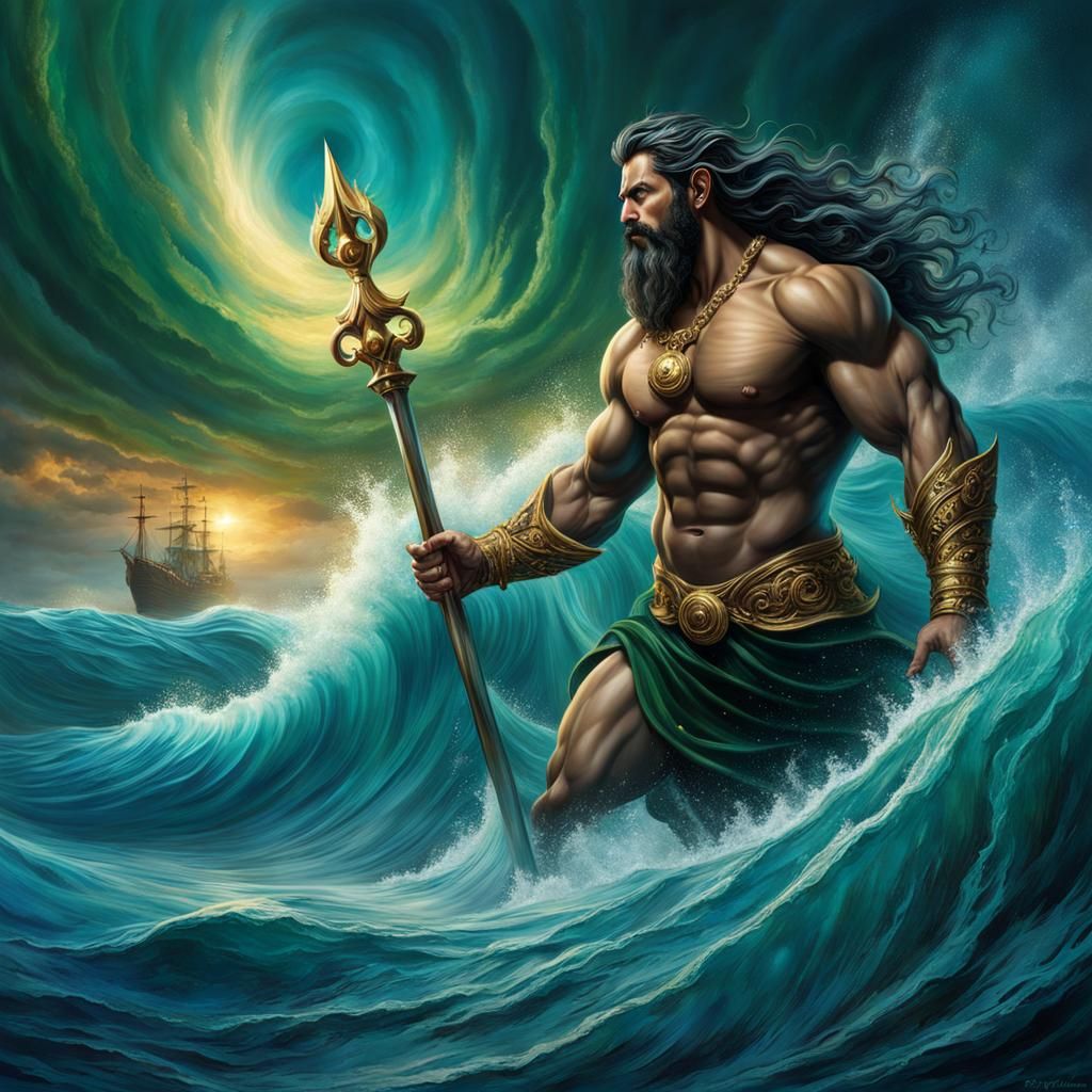 God Poseidon in Dark Fantasy Ocean