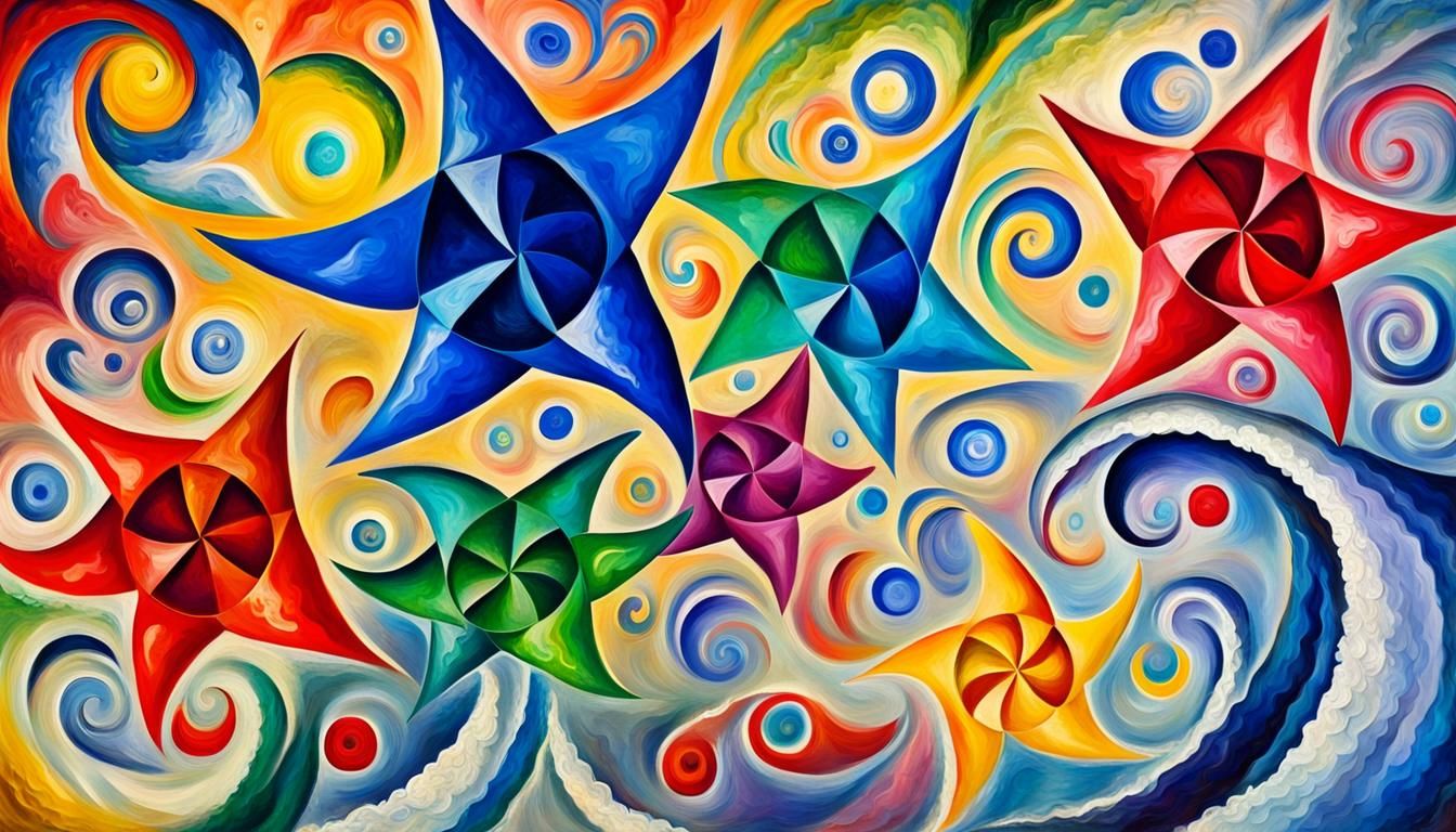 Abstract Jelly Star Pinwheels in Impasto Oil