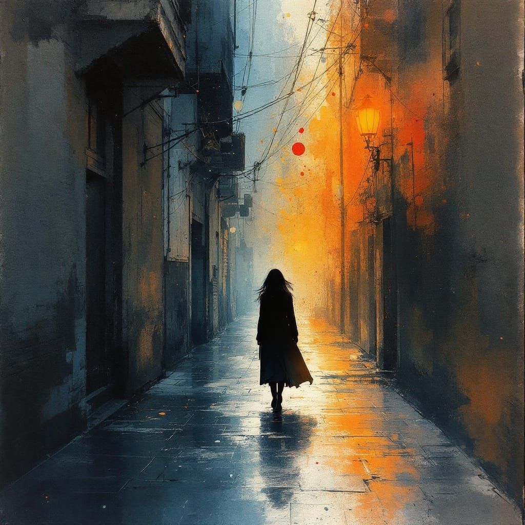 Whiskey-splatter Watercolor Surrealism with Ink and Smoky Ef...