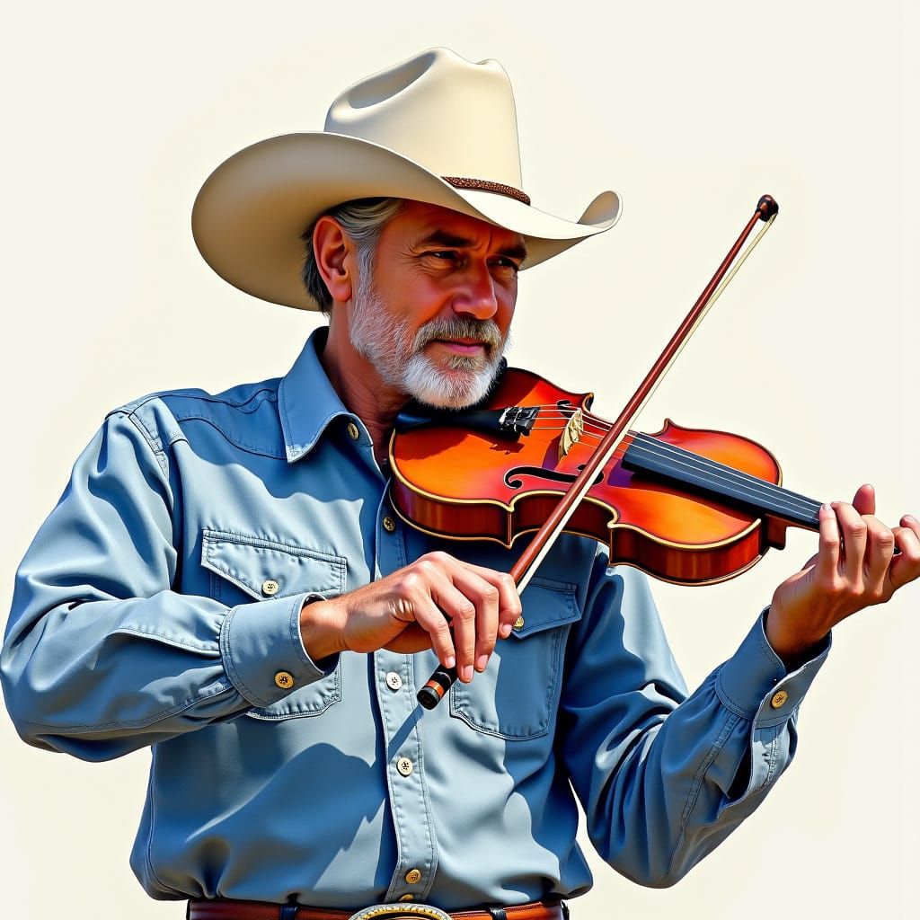 Impressionistic Watercolor of a Cowboy Violinist