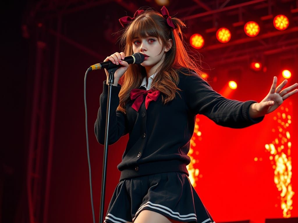 Teen Girl Rock Concert in Surreal Graffiti Style