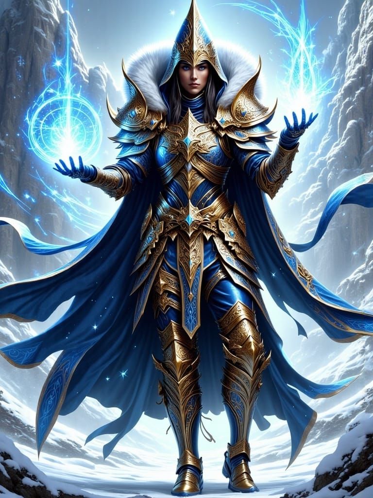 Steampunk Battlemage Summons Ice Magic in Comic Style