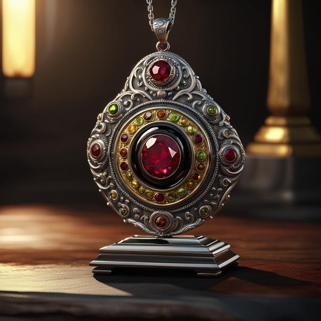Silver Pendant with Gemstones in 3D Rendering